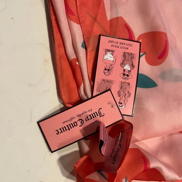 NWT New JUICY COUTURE Cherries Scarf Heart Love 36 inch by 36 inch Red Cherry - Picture 3 of 3